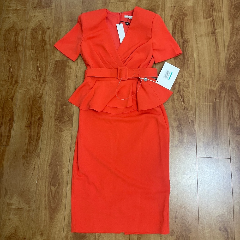 Badgley Mischka Deep Pink Peplum Dress Size 4 New With Tags